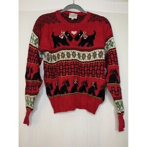 Vintage 90s Susan Bristol Women's Scottie Dog Christmas ‘Ugly’ Sweater Sz Small